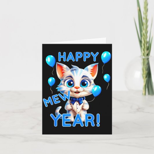 Cat Happy New Year Mew Year Funny New Years Party Karte (Vorderseite)