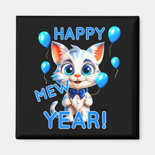 Cat Happy New Year Mew Year Funny New Years Party  Magnet (Vorne)