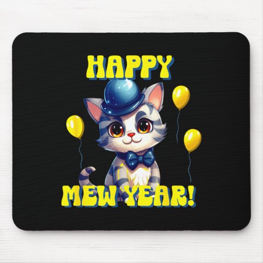 Cat Happy New Year Mew Year Funny New Years Party Mousepad (Vorne)