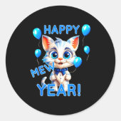 Cat Happy New Year Mew Year Funny New Years Party Runder Aufkleber (Vorderseite)