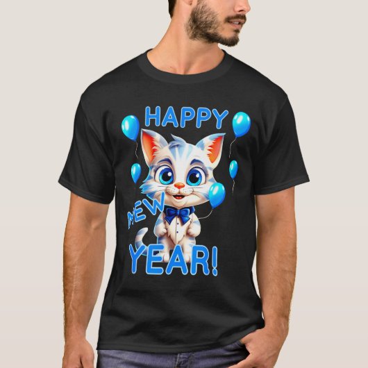 Cat Happy New Year Mew Year Funny New Years Party  T-Shirt (Vorderseite)