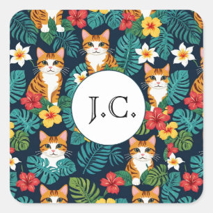 Cat Hawaiian Shirt Muster tropische Ingwer Quadratischer Aufkleber