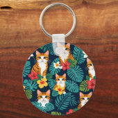 Cat Hawaiian Shirt Muster tropische Ingwer Schlüsselanhänger (Rückseite)