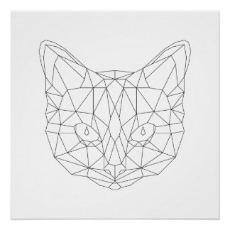 Cat Head Geometrie Schwarz & Weiß Moderne Kunst Pr Poster