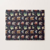 Cat Heads in Outer Space Funny Galaxy Pattern Puzzle (Horizontal)
