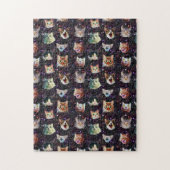 Cat Heads in Outer Space Funny Galaxy Pattern Puzzle (Vertikal)