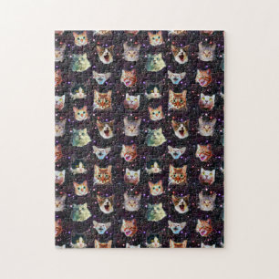 Cat Heads in Outer Space Funny Galaxy Pattern Puzzle
