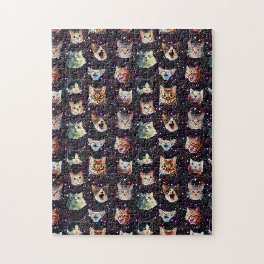 Cat Heads in Outer Space Funny Galaxy Pattern Puzzle (Vertikal)