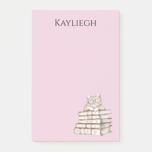 Cat Heart Glasses Books Post-it Klebezettel (Vorderseite)