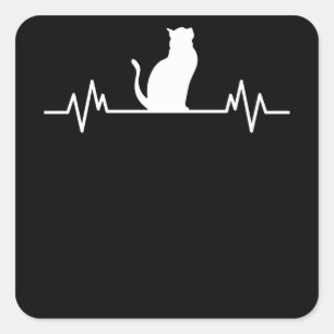 Cat Heartbeat Design Cats Niedlich Paw Pet Tierges Quadratischer Aufkleber