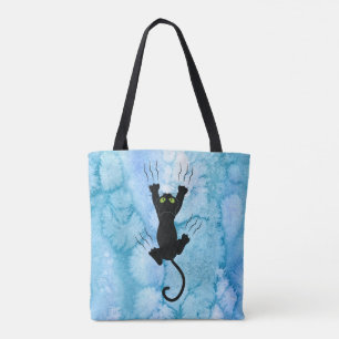 Cat Heartbeat und Hangon auf Kitty Blue Watercolor Tasche