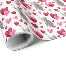 Cat Hearts Valentine Gift Wrapping Paper - White Geschenkpapier