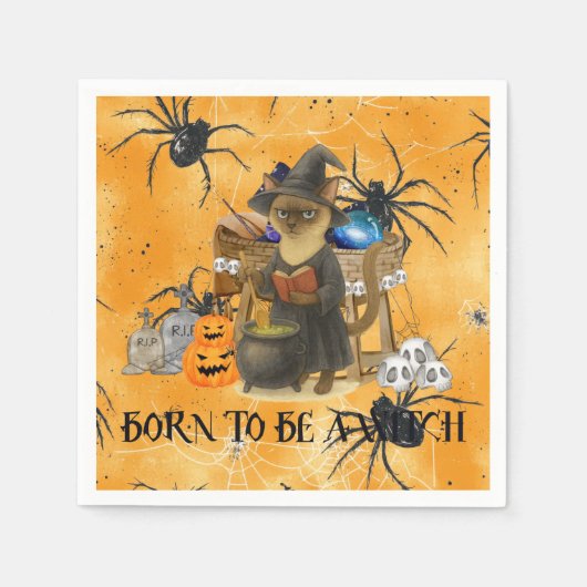Cat Hexe auf Halloween-Party Serviette (Vorderseite)