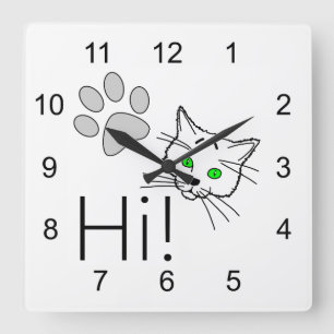 Cat - Hi! Quadratische Wanduhr