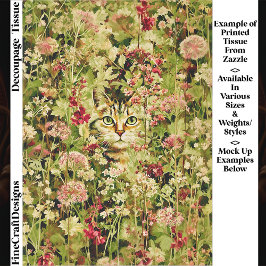 Cat Hidden in a Wildflower Meadow EX3 Decoupage Seidenpapier