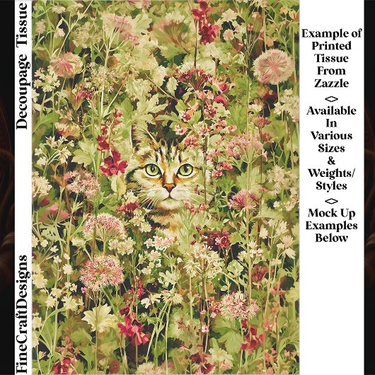 Cat Hidden in a Wildflower Meadow EX3 Decoupage Seidenpapier