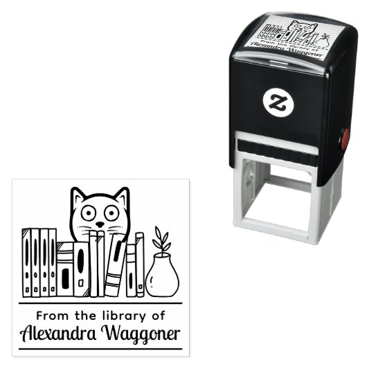 Cat Hiding Behind Books "from the Library" Permastempel (Beispiel)
