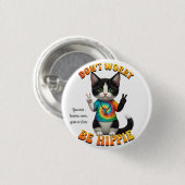 Cat Hippie Boho Peace Groovy personalisieren Button (Vorne & Hinten)