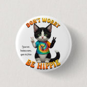 Cat Hippie Boho Peace Groovy personalisieren Button (Vorderseite)