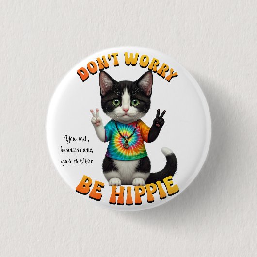 Cat Hippie Boho Peace Groovy personalisieren Button (Vorderseite)