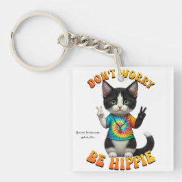 Cat Hippie Boho Peace Groovy personalisieren Schlüsselanhänger