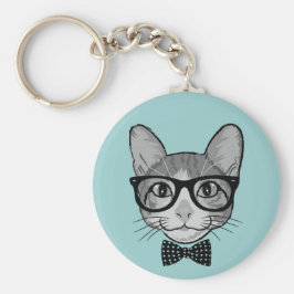 Cat-Hipster mit Polka Dots Bow-Krawatte Schlüsselanhänger