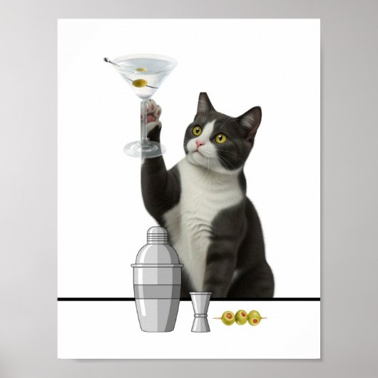 Cat holding a Martini Relaxing Poster (Vorne)