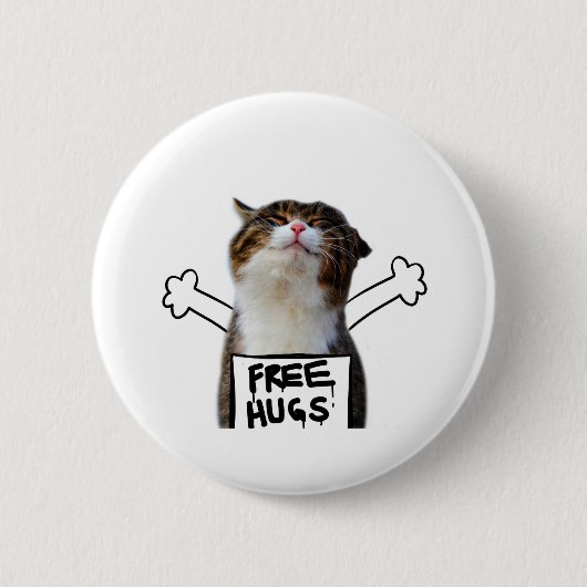 Cat Holding Free Hugs-Zeichen Button (Vorderseite)