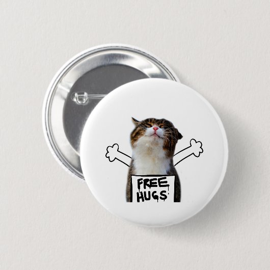 Cat Holding Free Hugs-Zeichen Button (Vorne & Hinten)