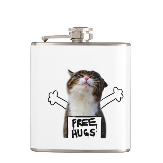 Cat Holding Free Hugs-Zeichen Flachmann (Vorderseite)