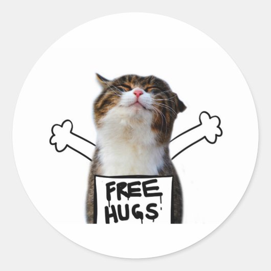 Cat Holding Free Hugs-Zeichen Runder Aufkleber (Vorderseite)