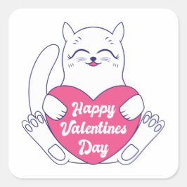 Cat Holding Heart Happy Valentines Day Quadratischer Aufkleber