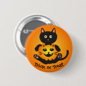 Cat Holding Jack-o' Lantern Button (Vorne & Hinten)