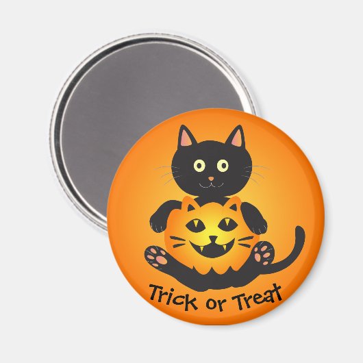 Cat Holding Jack-o' Lantern Magnet (Vorderseite/Rückseite)