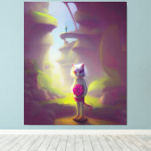 Cat Holding Pink Blume Leinwanddruck (Insitu (Holzboden))