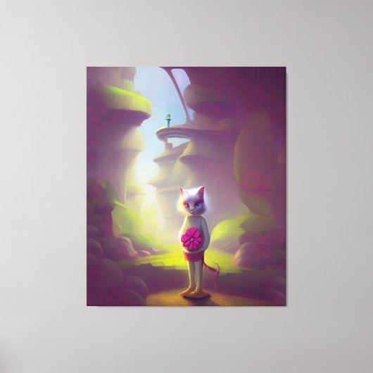 Cat Holding Pink Blume Leinwanddruck (Vorderseite)