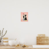 Cat holding Pink Martini Pink Background Art Poster (Küche)