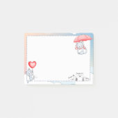 Cat Holding Umbrella Heart Ballon Flying in Sky Post-it Klebezettel (Vorderseite)