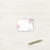 Cat Holding Umbrella Heart Ballon Flying in Sky Post-it Klebezettel (Auf Schreibtisch)