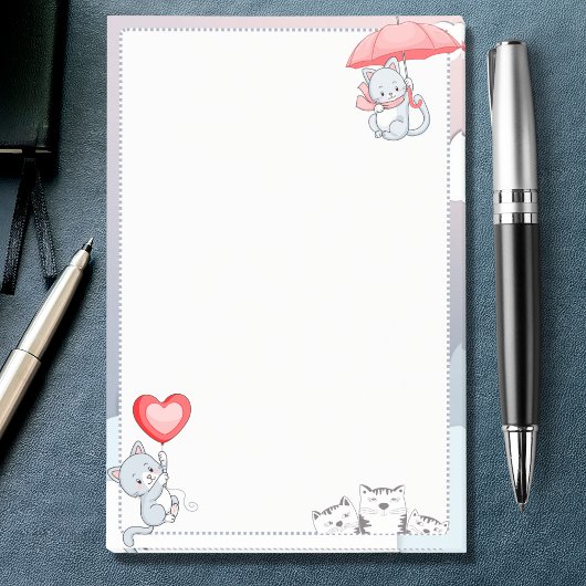 Cat Holding Umbrella Heart Ballon Flying in Sky Post-it Klebezettel