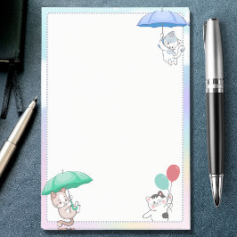 Cat Holding Umbrella und Ballon Flug in Sky Post-it Klebezettel