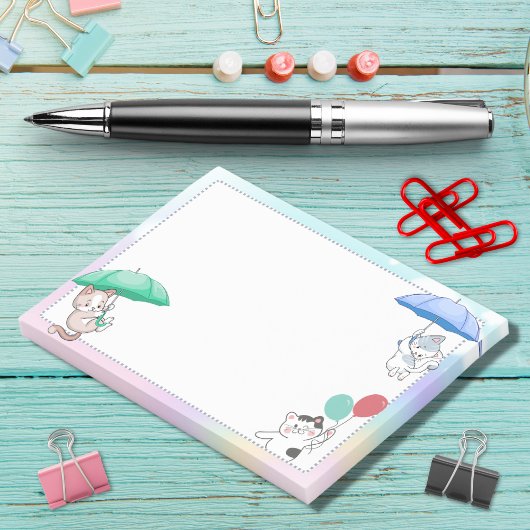 Cat Holding Umbrella und Ballon Flug in Sky Post-it Klebezettel