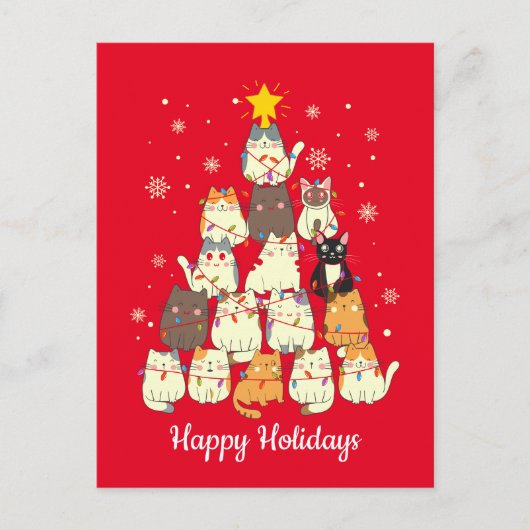 Cat Holiday Weihnachtsbaum Niedliche Lichter Postkarte (Vorderseite)