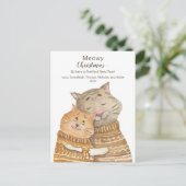 Cat Hug Meowy Weihnachten & Zweck Neujahr Postkarte (Stehend Vorderseite)