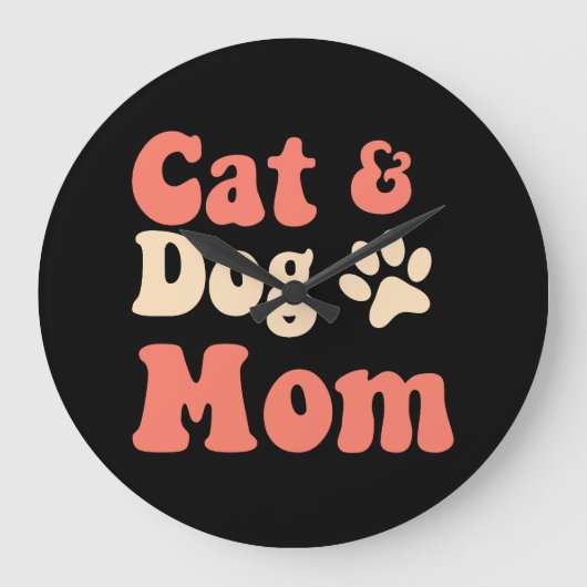 Cat Hund Mama Große Wanduhr (Vorderseite)