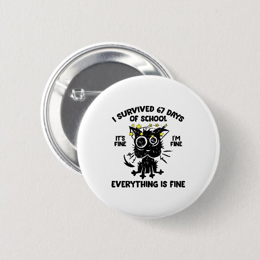 Cat I Survived 67 Days Of School Teachers Students Button (Vorne & Hinten)