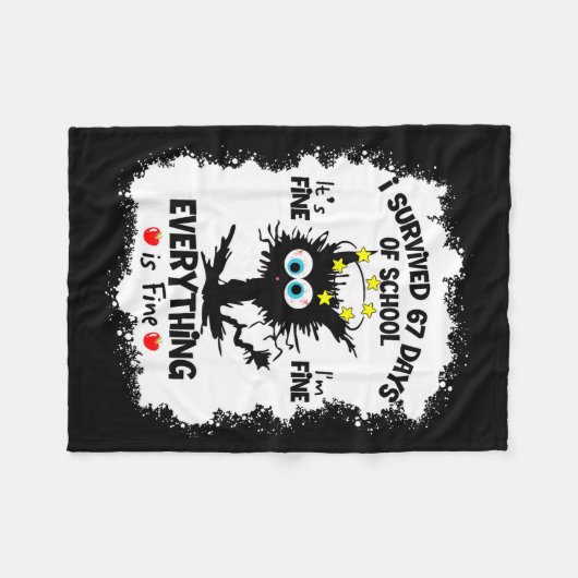 Cat I Survived 67 Days Of School Teachers Students Fleecedecke (Vorderseite (Horizontal))