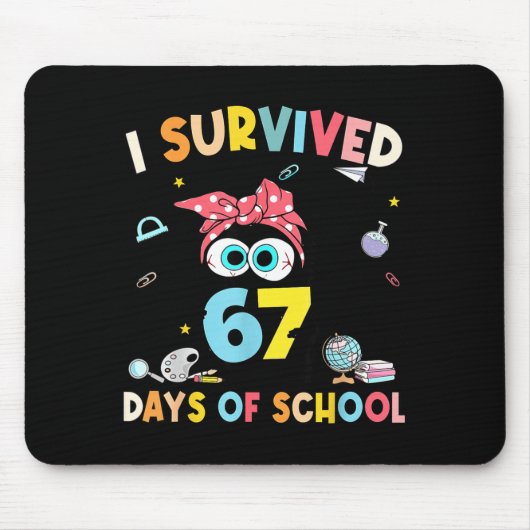 Cat I Survived 67 Days Of School Teachers Students Mousepad (Vorne)