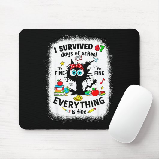 Cat I Survived 67 Days Of School Teachers Students Mousepad (Mit Mouse)