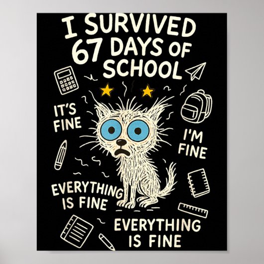Cat I Survived 67 Days Of School Teachers Students Poster (Vorne)